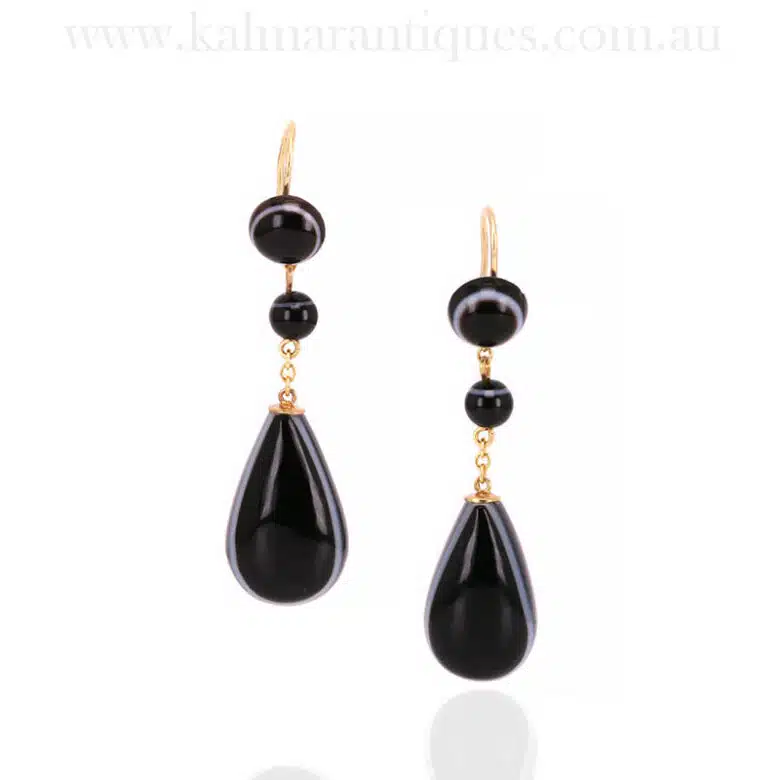 Antique onyx drop earrings dating from the Victorian era
