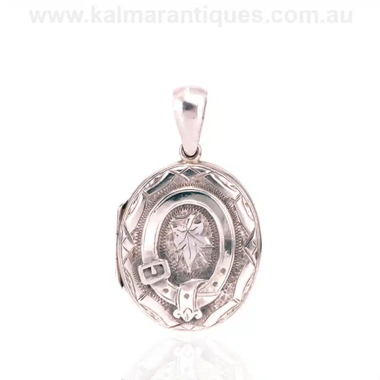 Antique oval sterling silver buckle design photo locket