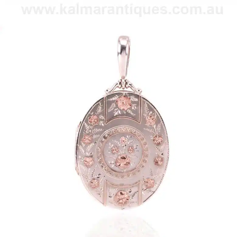 Antique sterling silver and rose gold photo locket made in 1885