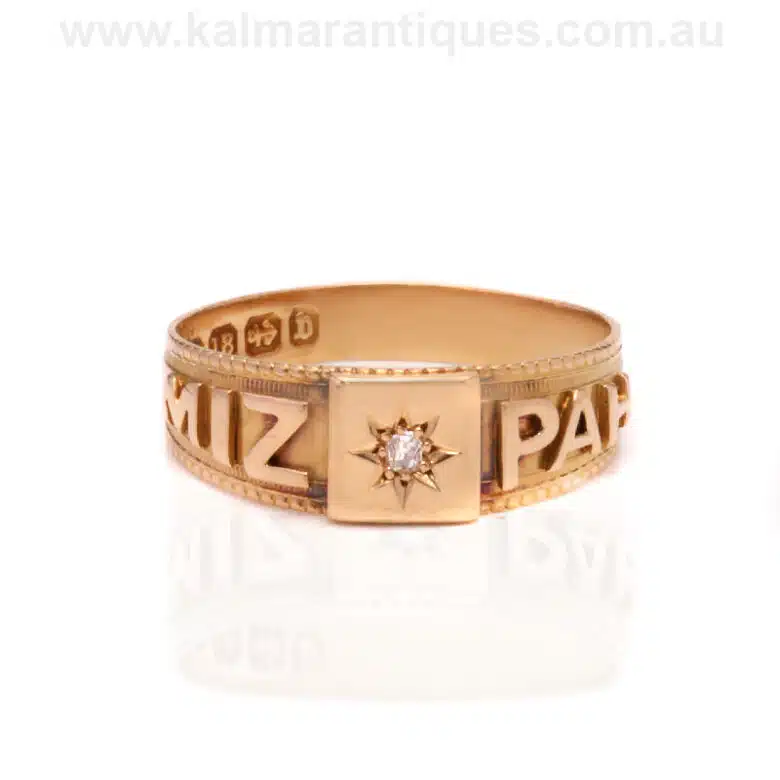 18ct antique diamond Mizpah ring made in 1876
