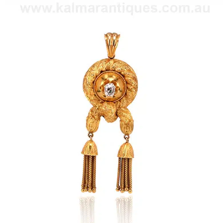 Mid-Victorian era antique diamond pendant with two tassels