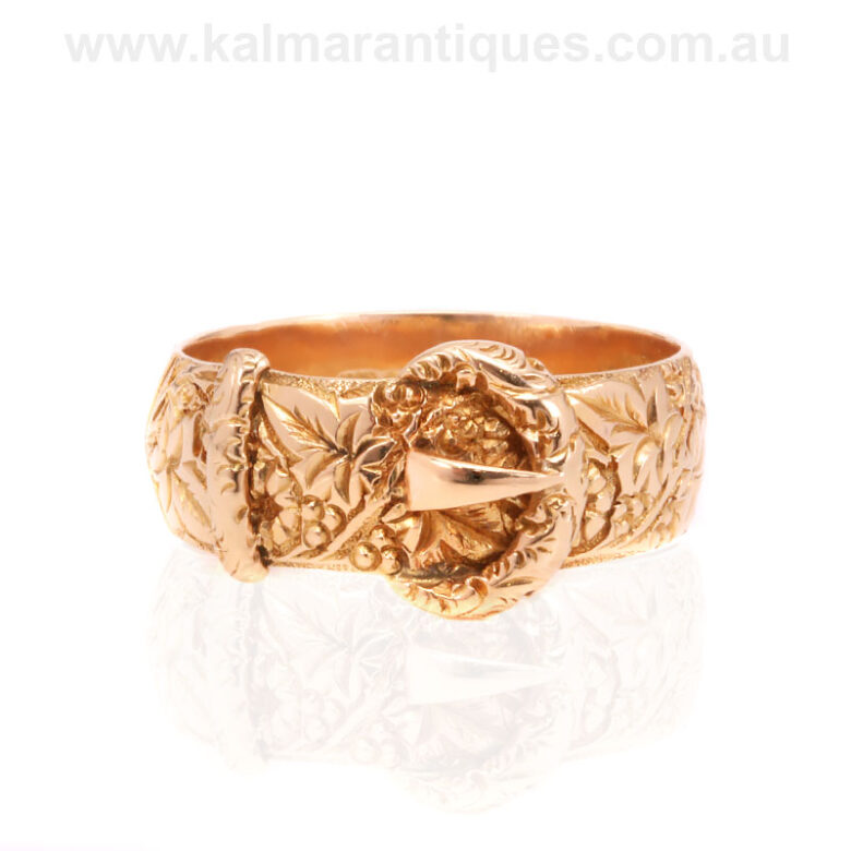 Antique hand engraved buckle ring made in 18 carat gold in 1908Antque-buckle-ring-ES9481-2