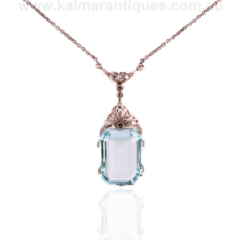Art Deco aquamarine and diamond necklace made in the 1920'sAquamarine-pendant-ES8834-1