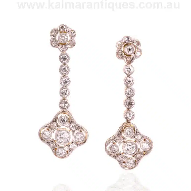 Elegant diamond drop earrings from the Art Deco era