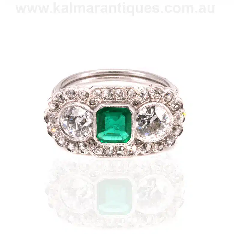 Art Deco platinum emerald and diamond ring