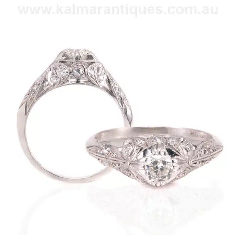 Exquisite Art Deco diamond engagement ring with the finest detail