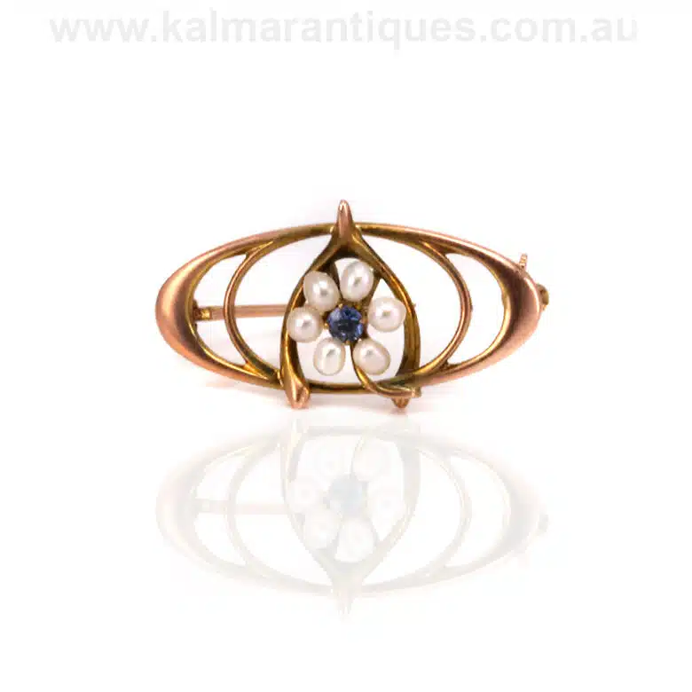 Art-nouveau-sapphire-pearl-brooch-T179-1