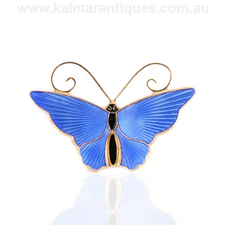 Sterling silver blue enamel butterfly brooch by David Andersen