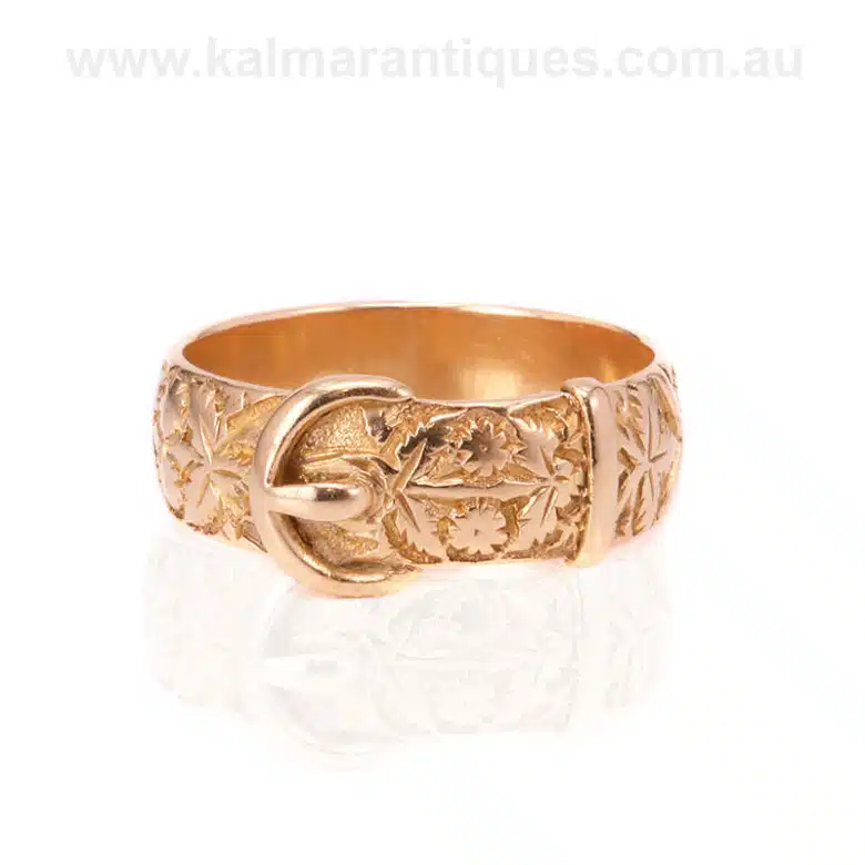 Beautifully hand engraved antique buckle ring made in 1885
