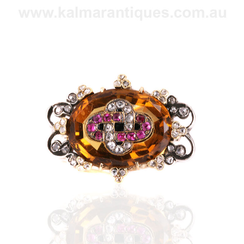 Antique citrine brooch highlighted with rubies and diamondsCitrine-brooch-ET236-2