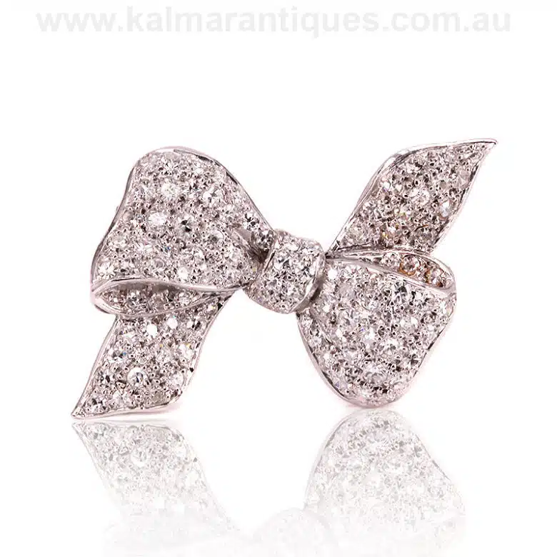Art Deco platinum diamond bow brooch