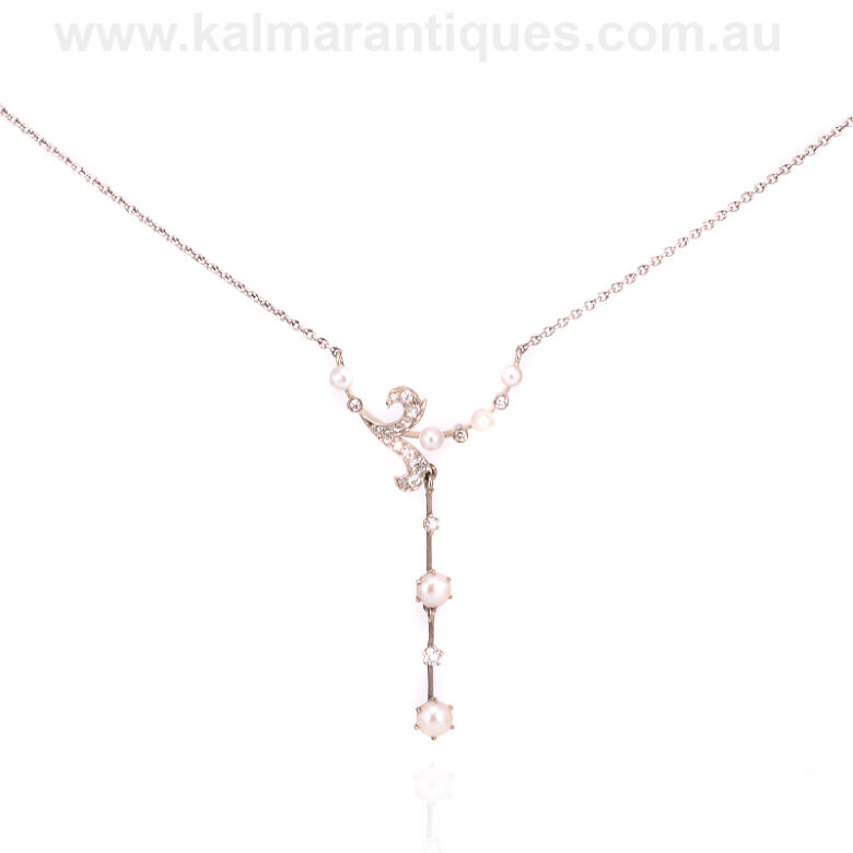 Antique Art Nouveau natural pearl and diamond necklaceDiamond-necklace-ES9520-2