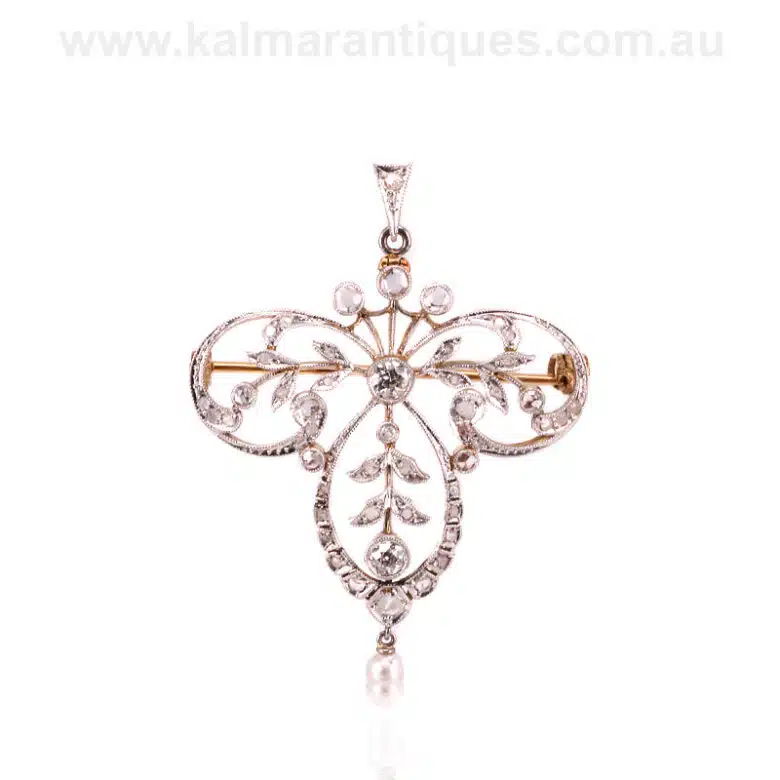 Art Deco diamond and pearl pendant made in the 1920s