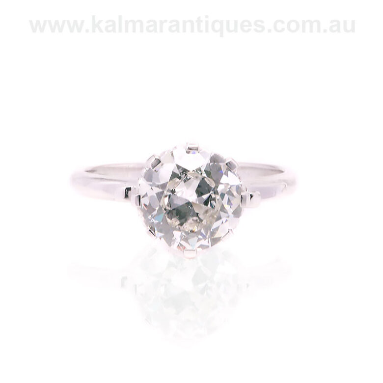 Platinum engagement ring set with a 2.41 carat European cut diamondDiamond-solitaire-ET423-2
