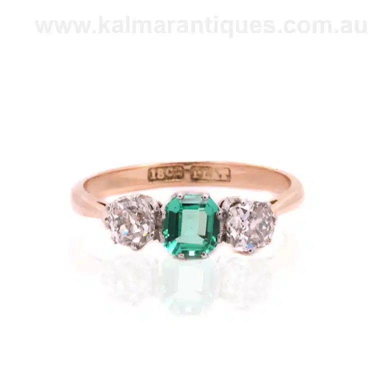Hand made Art Deco emerald and diamond ring from the 1920s