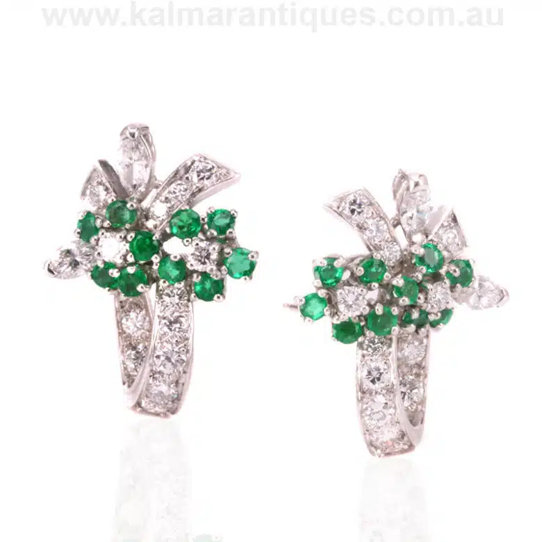 Vintage emerald and diamond earrings made in the 1950's