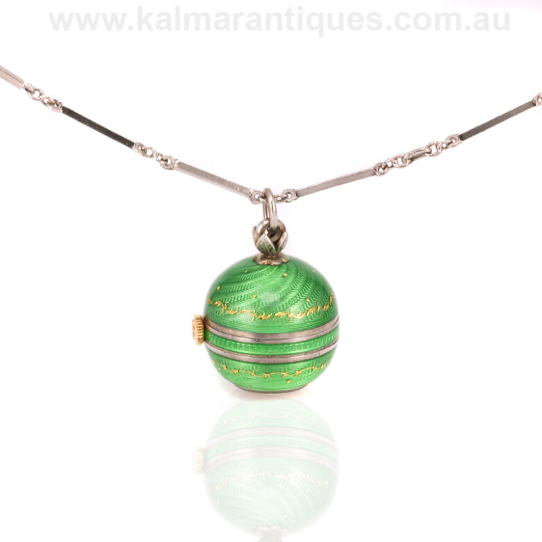 Vintage green guillochÃ© enamel ball pendant watchEnamel-ball-pendant-watch-ES7187-01