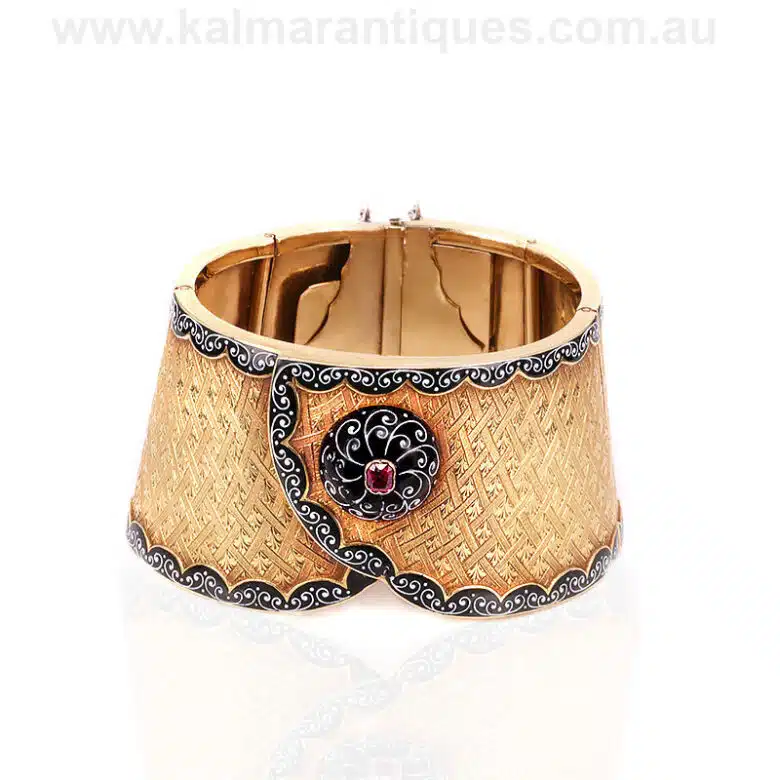 Rare antique enamel and ruby bangle made in France in the 1870's