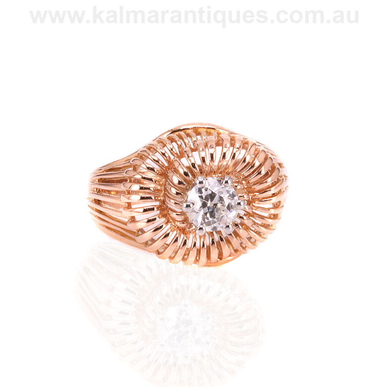 18 carat rose gold Retro era diamond ring made in France in the 1950'sFrench-diamond-ring-ES9341-2