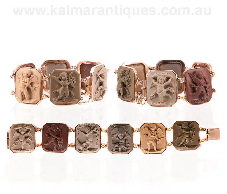 Exquisite antique lava cameo bracelet made in the 1860s