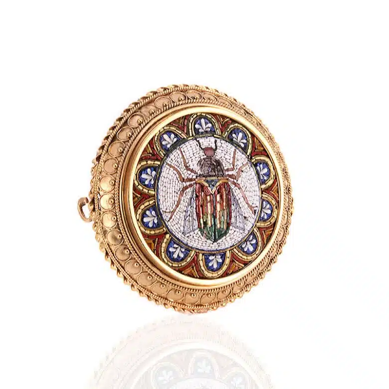 Antique micromosaic brooch of a scarab beetle made in the 1870's