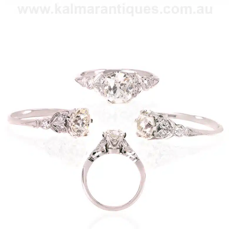 Platinum diamond engagement ring set with a mine cut diamond