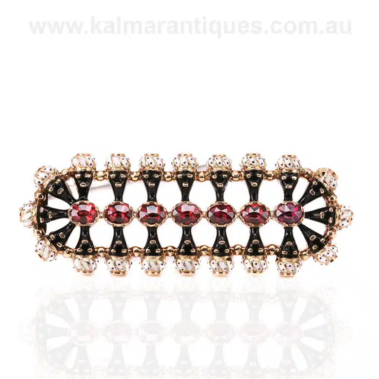 Austro-Hungarian antique enamel and garnet Blackamoor brooch