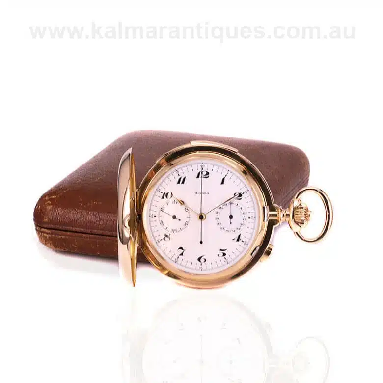 18 carat gold minute repeater and chronograph Movado pocket watch