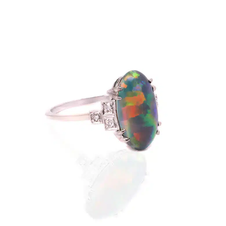 Lightning Ridge black opal and diamond ring