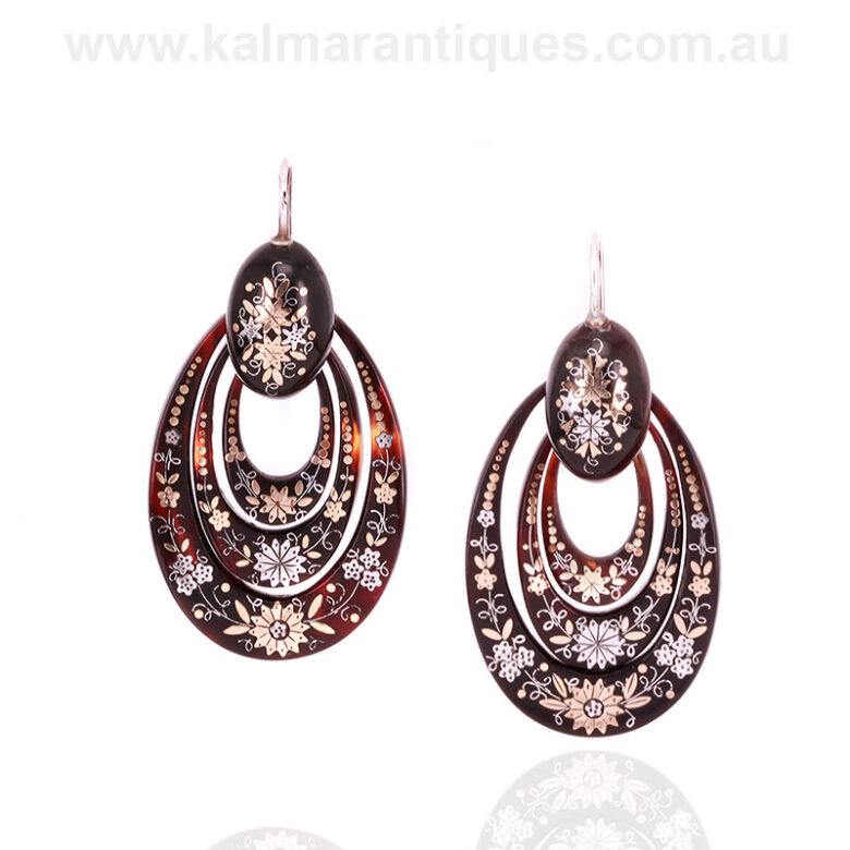Antique triple hoop pique earrings dating from the 1870'sPique-earrings-ET605-1