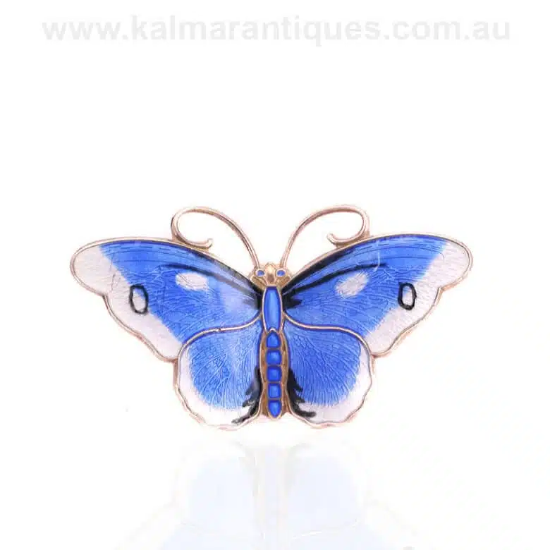 Vintage blue and white sterling silver enamel butterfly by Hroar Prydz
