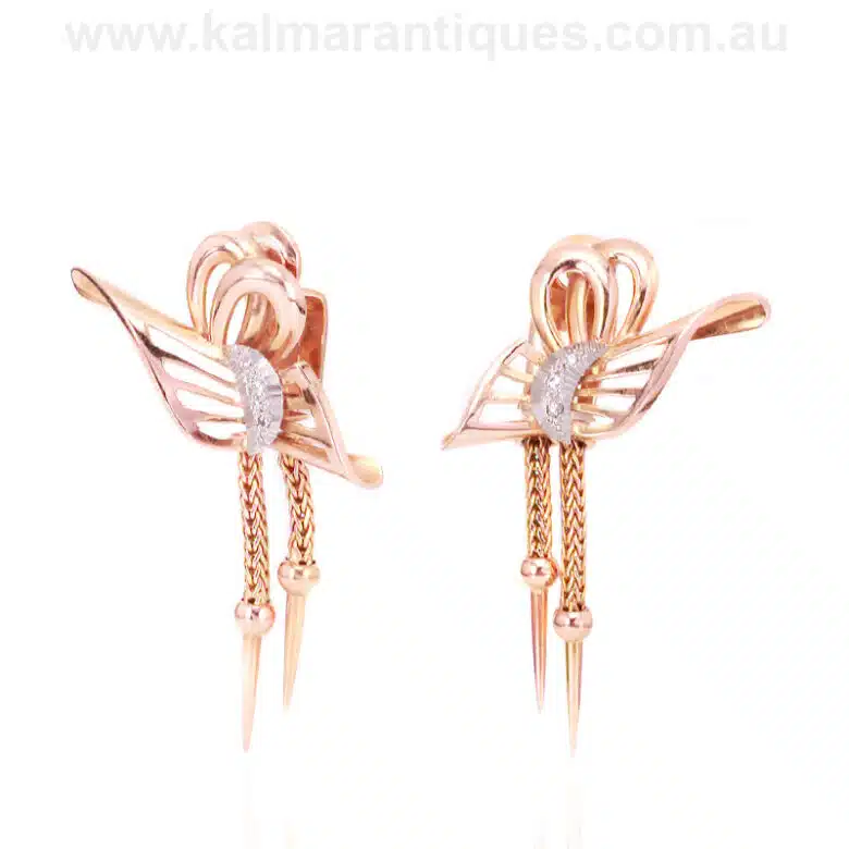 Retro diamond earrings made in 1950's in 18 carat rose gold