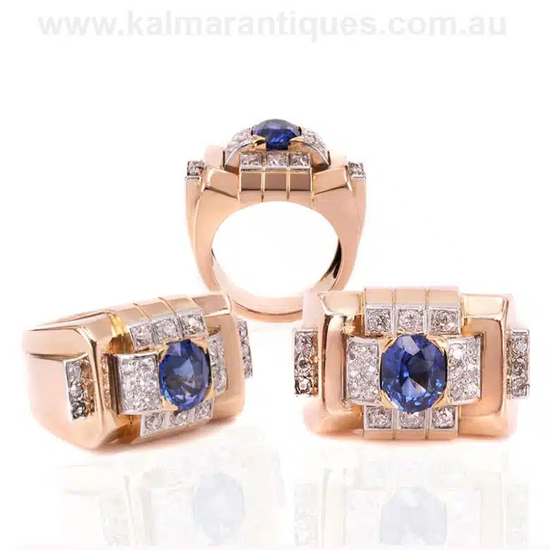 Sapphire and diamond ring made in the Retro era