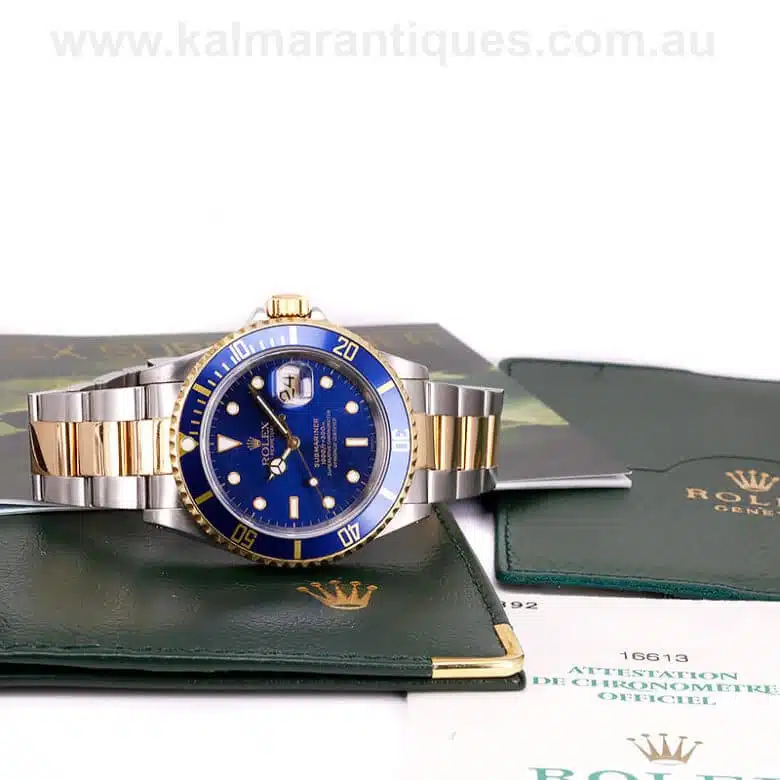 Blue dial Rolex Submariner reference 16613 with box and papers