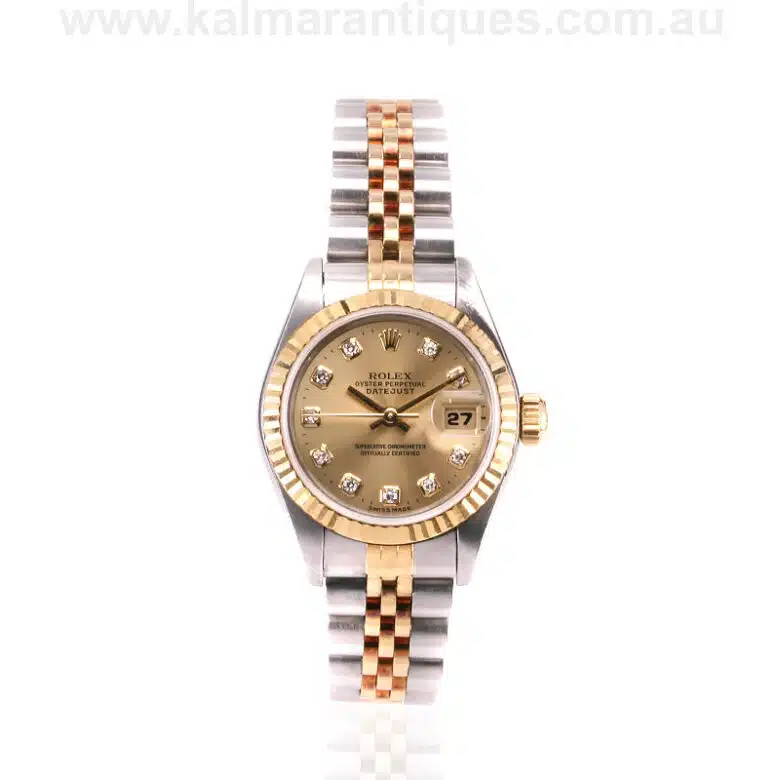 Ladies 18 carat gold and steel diamond dial Rolex Datejust reference 69173