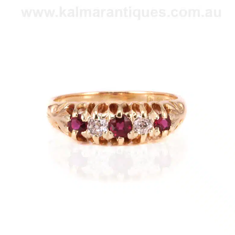 Antique ruby and diamond ring made in London in 1909