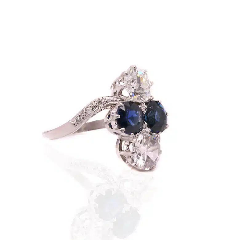 Antique sapphire and diamond ring hand made in platinum