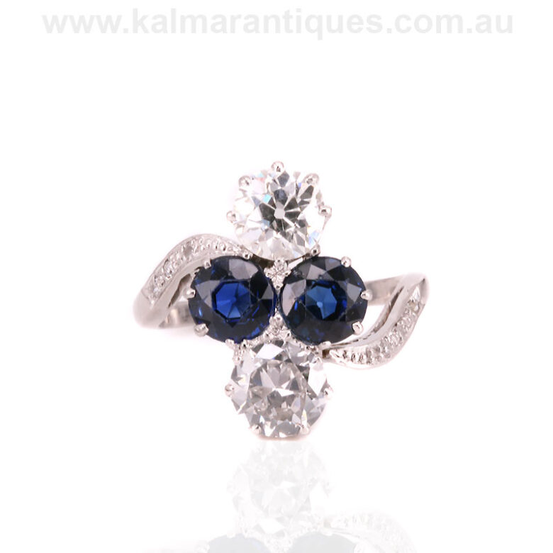 Antique sapphire and diamond ring hand made in platinumSapphire-diamond-ring-ET156-2