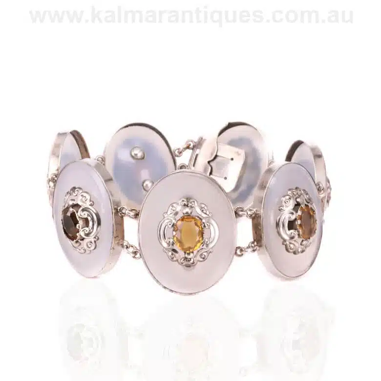 Sterling silver antique Scottish chalcedony and citrine bracelet