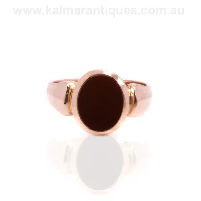 Antique rose gold carnelian signet ring made in 1897