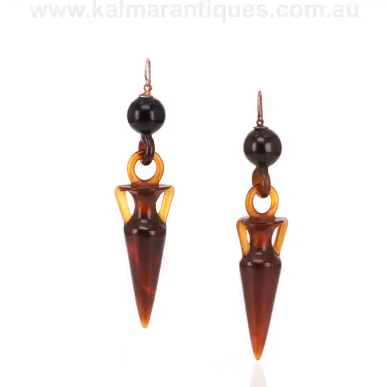 Antique tortoiseshell drop earrings made in the 1870's