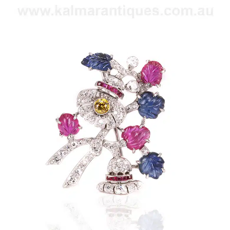 Art Deco platinum tutti frutti brooch