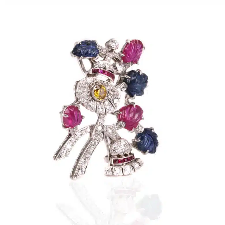 Art Deco platinum tutti frutti brooch