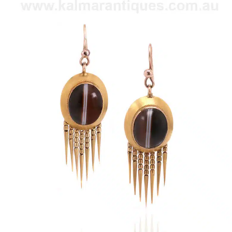 Antique agate earrings made in the Victorian era of the 1870s