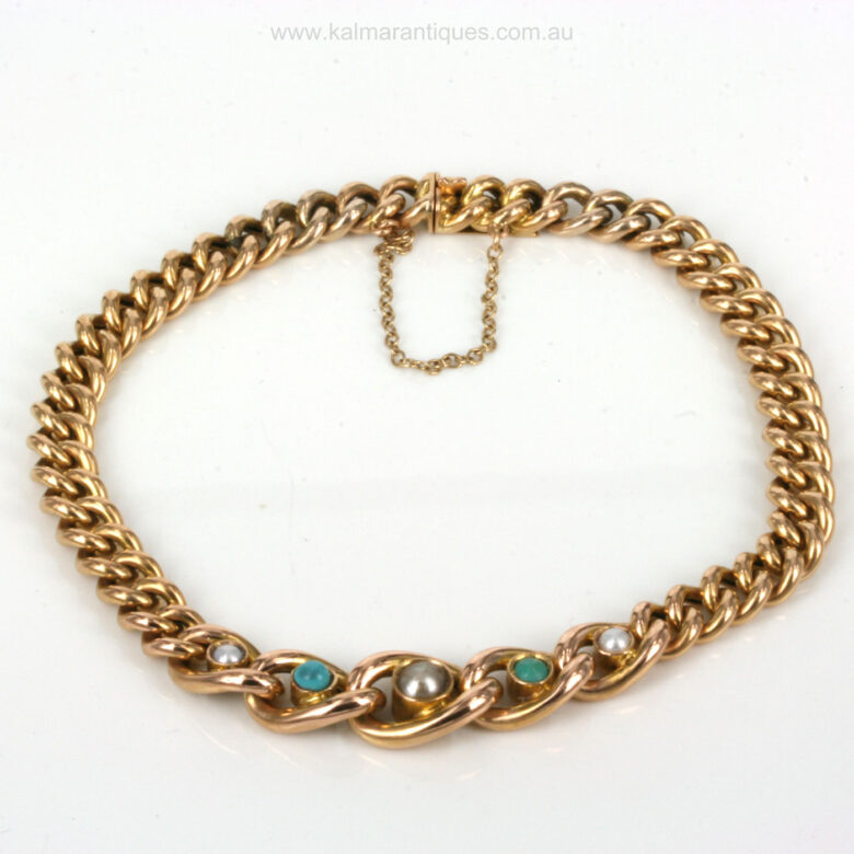 Antique turquoise and pearl bracelet in 18ct gold.antique-bracelet-es3318-1.jpg