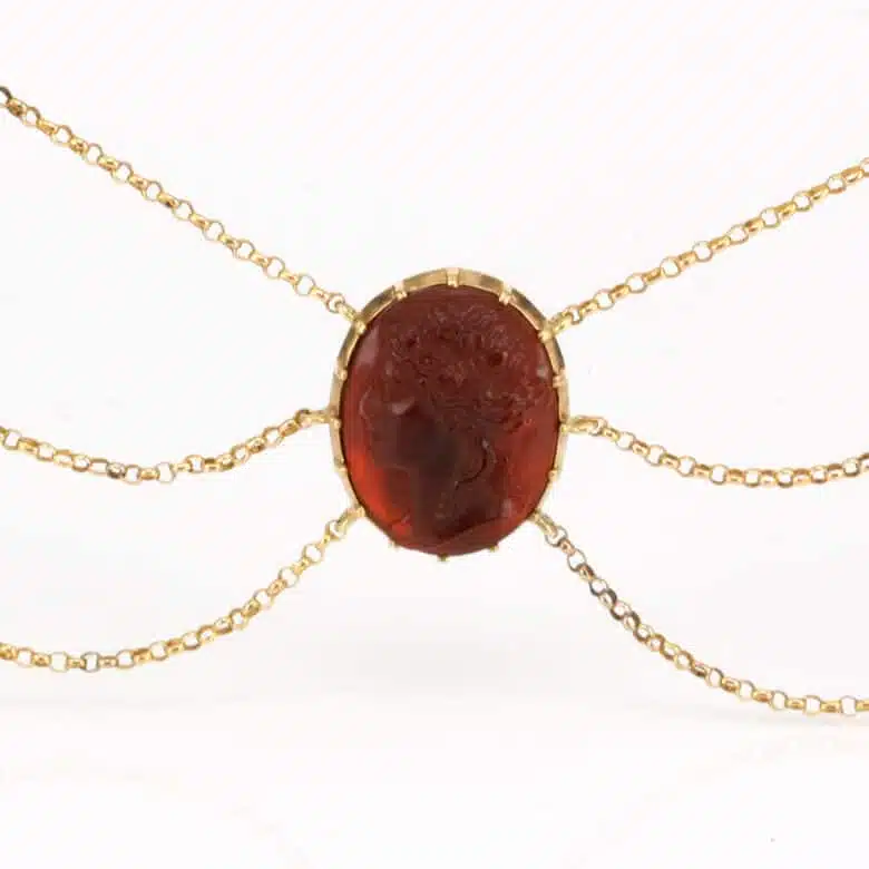 Antique glass cameo necklace made in France