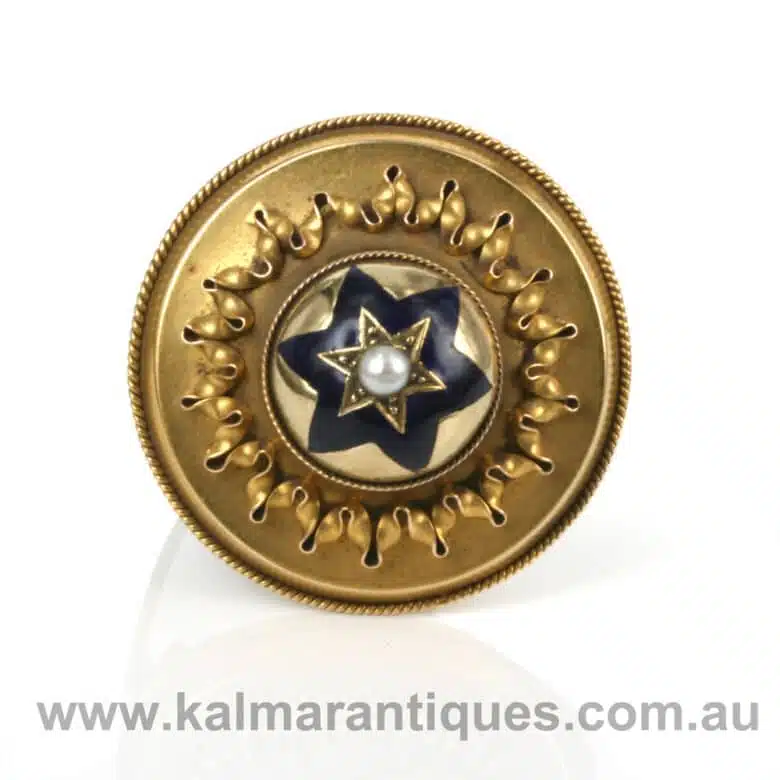 Antique enamel and pearl brooch