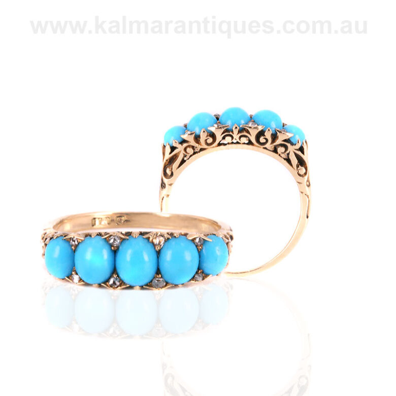 Antique turquoise ring highlighted with rose cut diamondsantique-turquoise-ring-ET242-0