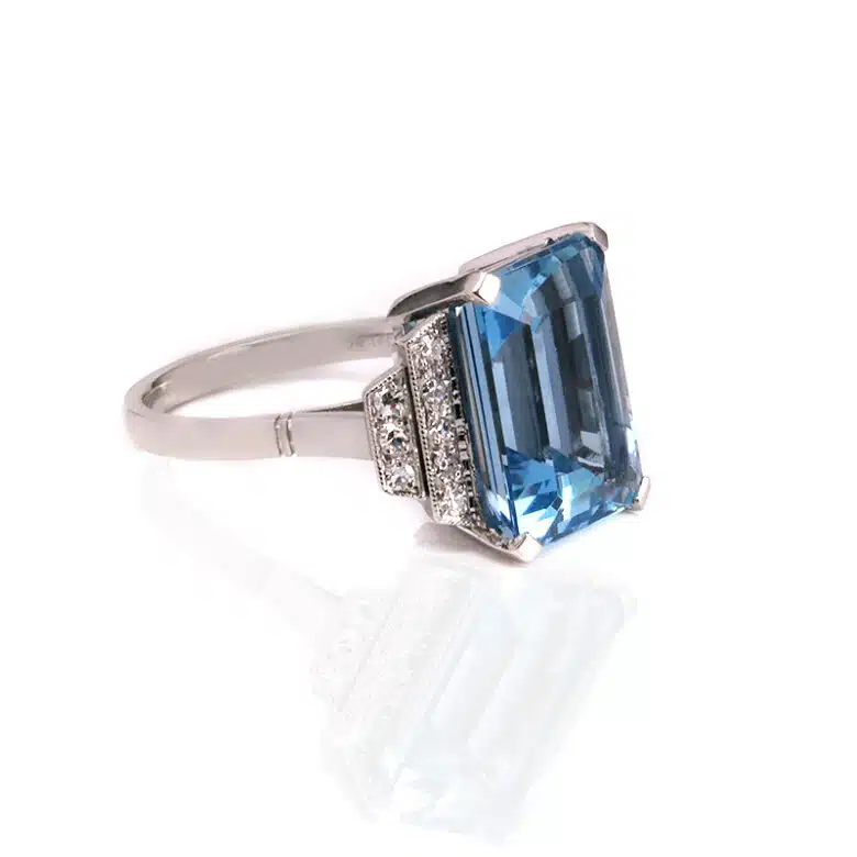 Exceptional quality aquamarine and diamond ring hand made in platinum