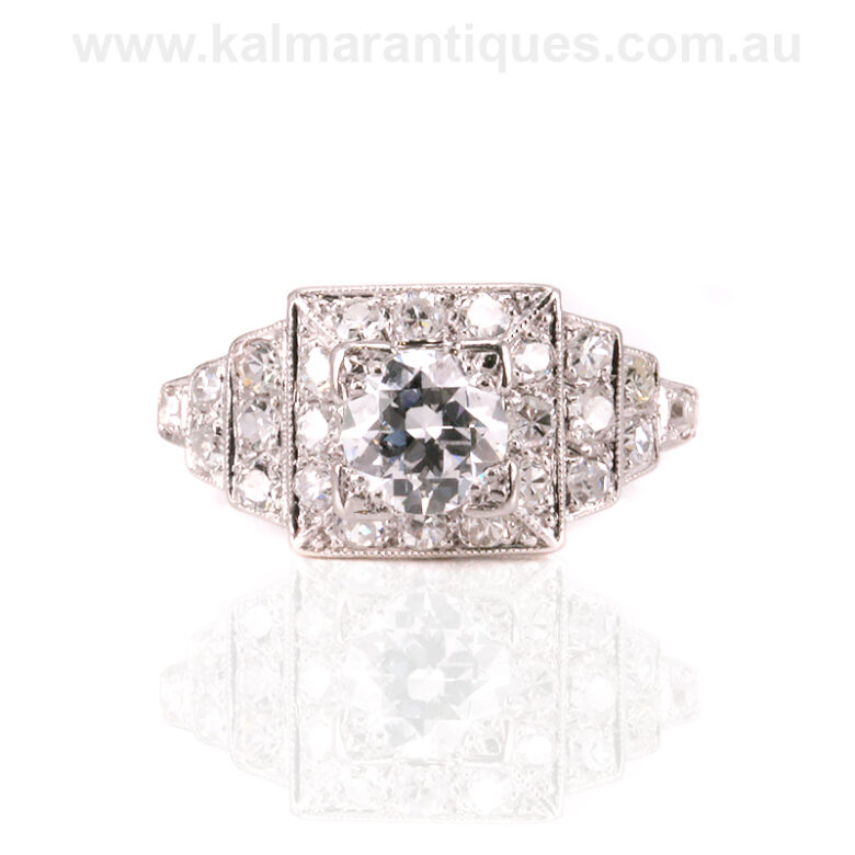 Hand made platinum 1920's Art Deco diamond engagement ringart-Deco-ring-T708 2